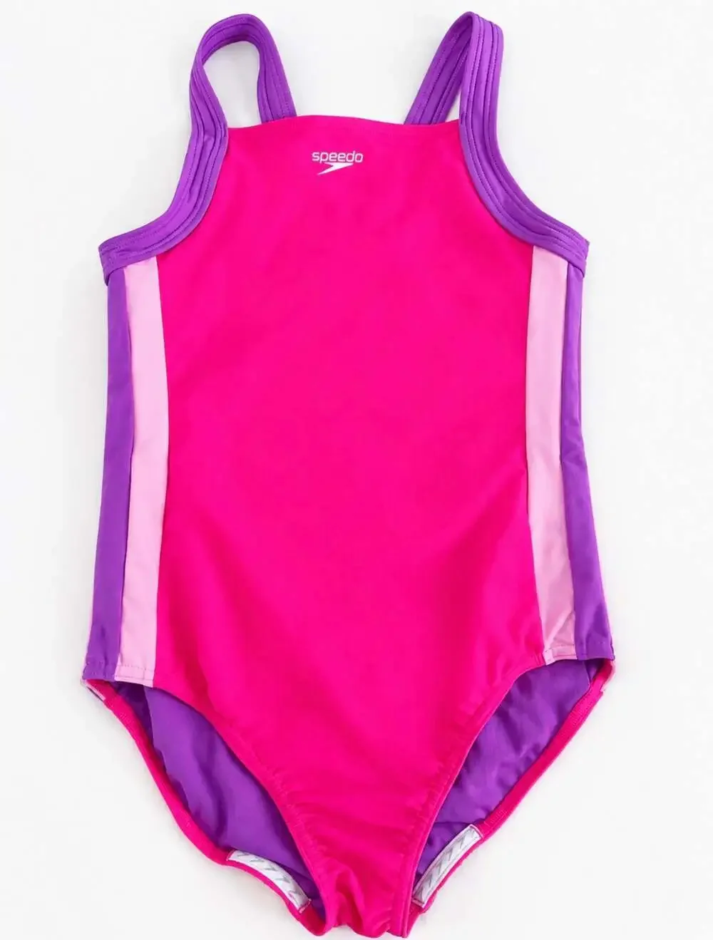 Speedo Girls Youth XL Pink Purple Infinity Splice 1 Piece Swimsuit UPF 50+